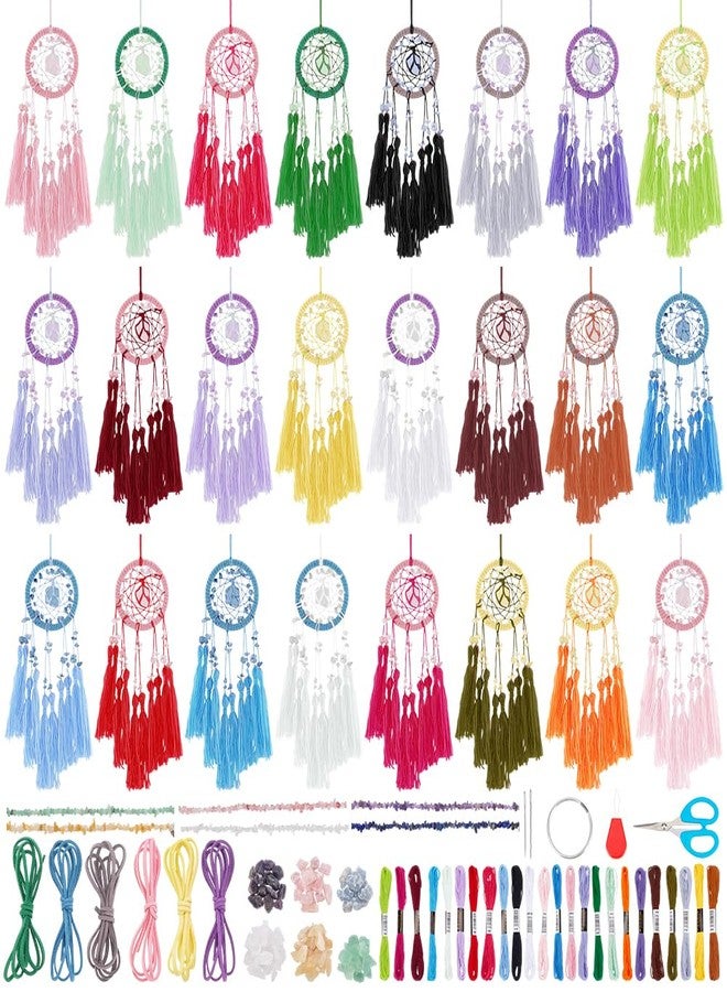 BEUNITONE 24 Sets Crystal Dream Catcher Making Kit for Adults, DIY 24pcs Colorful Small Dreamcatcher for Hanging Decor, Macrame Handmade Dreamcatchers Kit for Birthday, Thanksgiving - Image 1